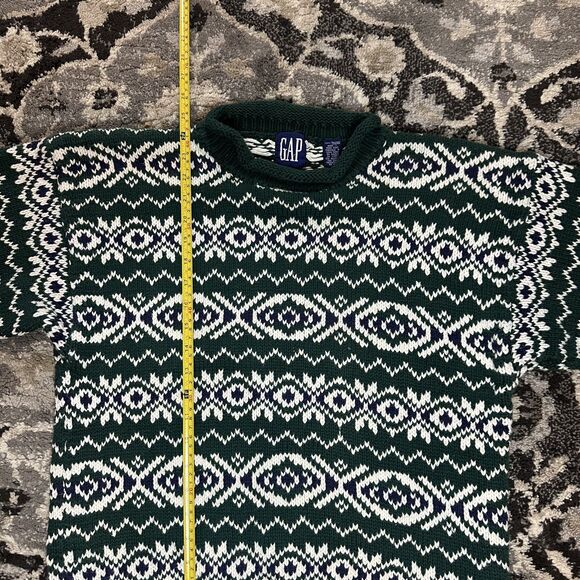 Vintage 90s Gap Knit pattern Crewneck Sweater Green White Size Large Mens - Picture 7 of 7